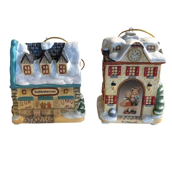Vintage M.I. Hummel Bavarian Village Christmas Ornaments Set of 2 "Clock Shoppe" - Picture 1 of 7